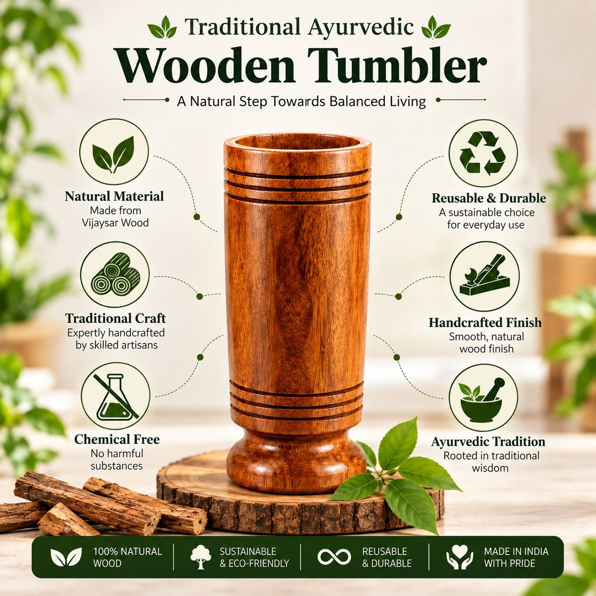 Vijaysar wooden tumbler, 100 ml